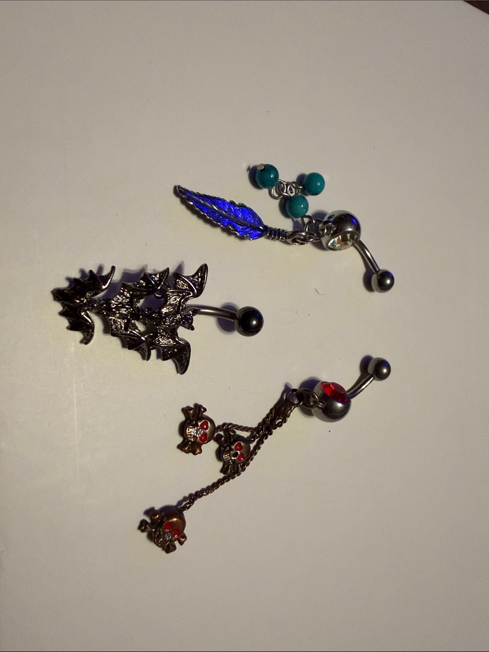 Three Belly Piercing Rings Feathers,Skulls and Bats 🤍
